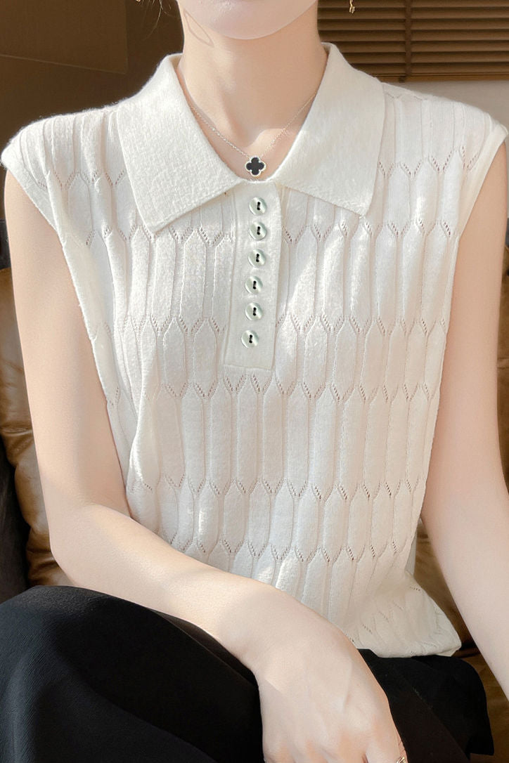 Casual Sleeveless Lapel Knitted Vest - liwisi
