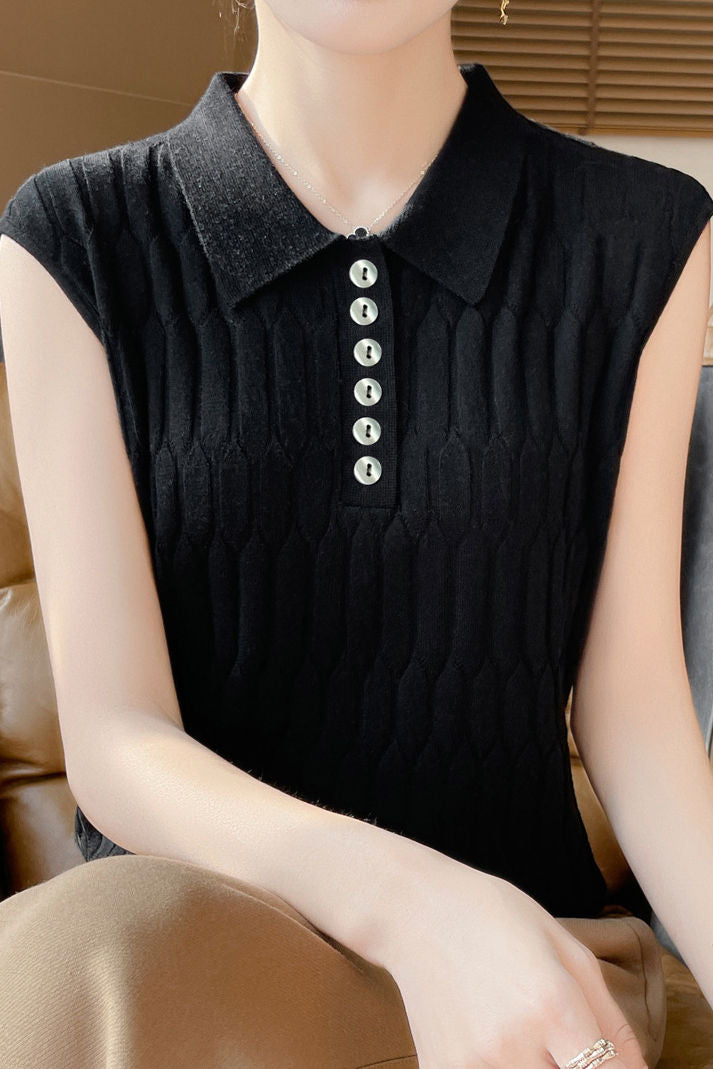 Casual Sleeveless Lapel Knitted Vest - liwisi