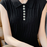 Casual Sleeveless Lapel Knitted Vest - liwisi