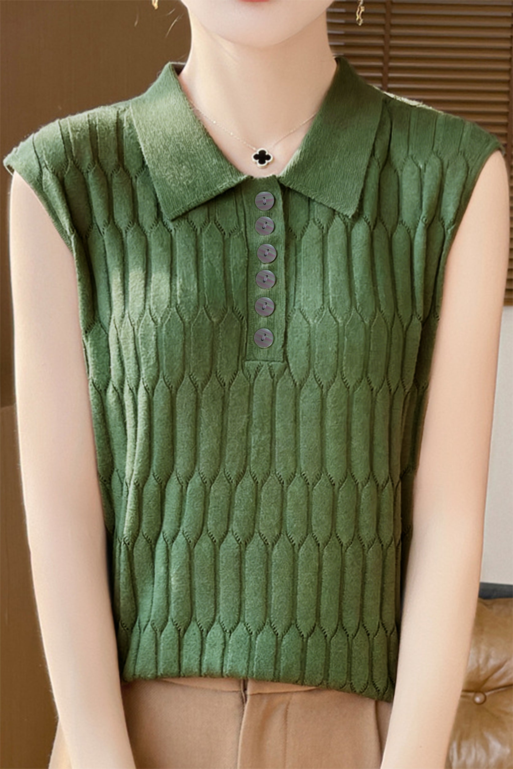 Casual Sleeveless Lapel Knitted Vest - liwisi