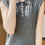 Casual Sleeveless Lapel Knitted Vest - liwisi