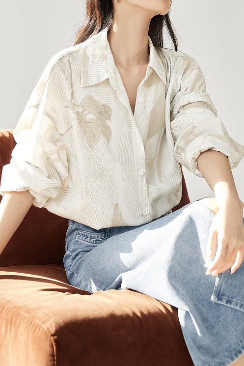 Casual Geometric Plant Lapel Shirt - liwisi