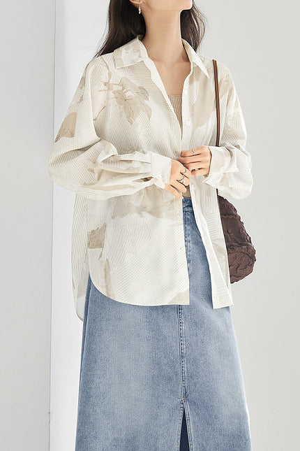 Casual Geometric Plant Lapel Shirt - liwisi