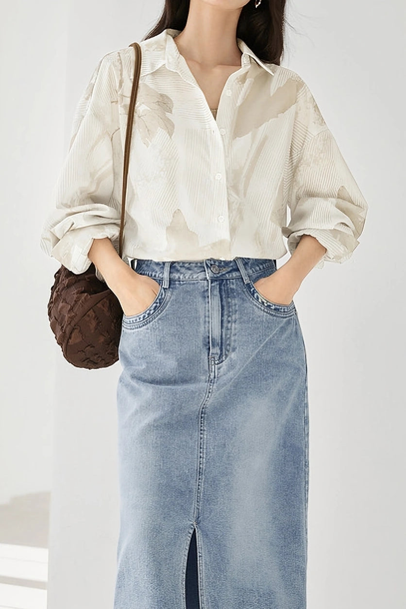 Casual Geometric Plant Lapel Shirt - liwisi