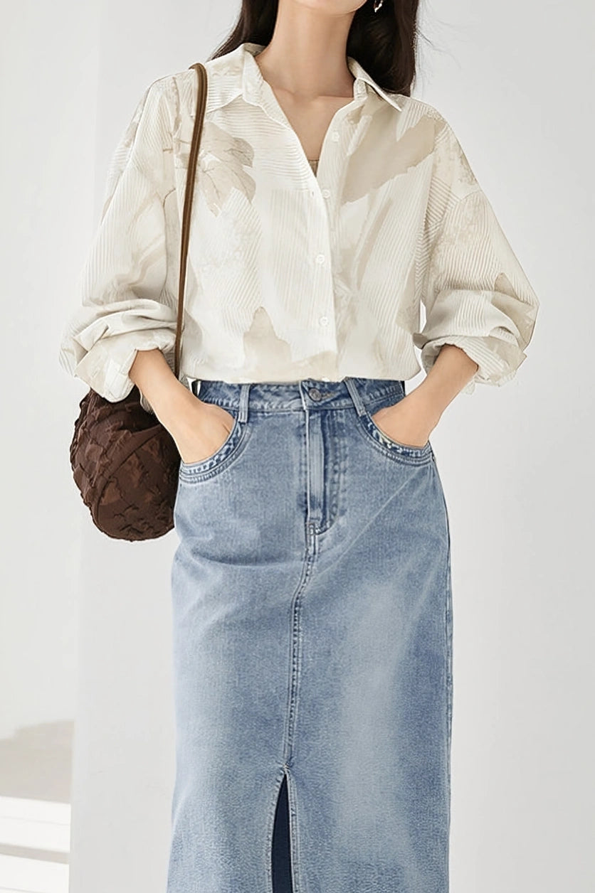 Casual Geometric Plant Lapel Shirt - liwisi