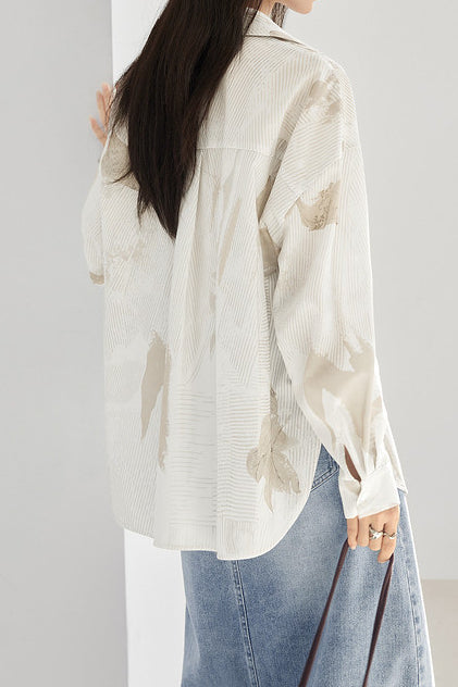 Casual Geometric Plant Lapel Shirt - liwisi