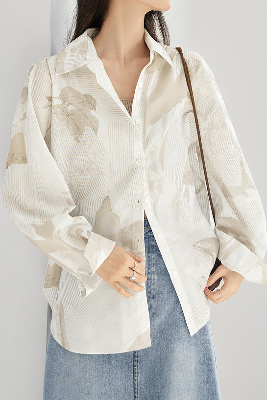 Casual Geometric Plant Lapel Shirt - liwisi