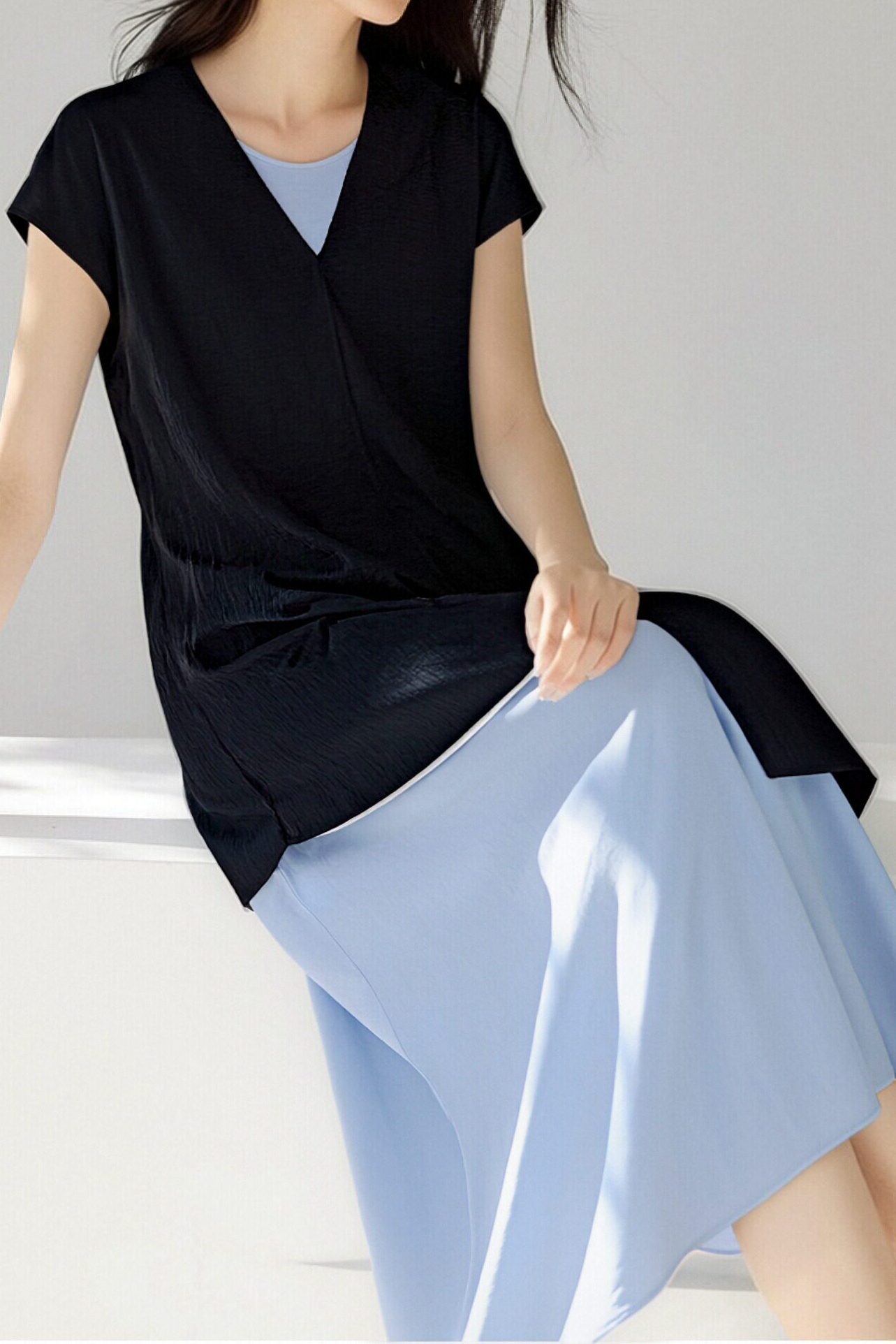 Casual V-Neck Sleeveless Shirt & Slip Dress Set - liwisi