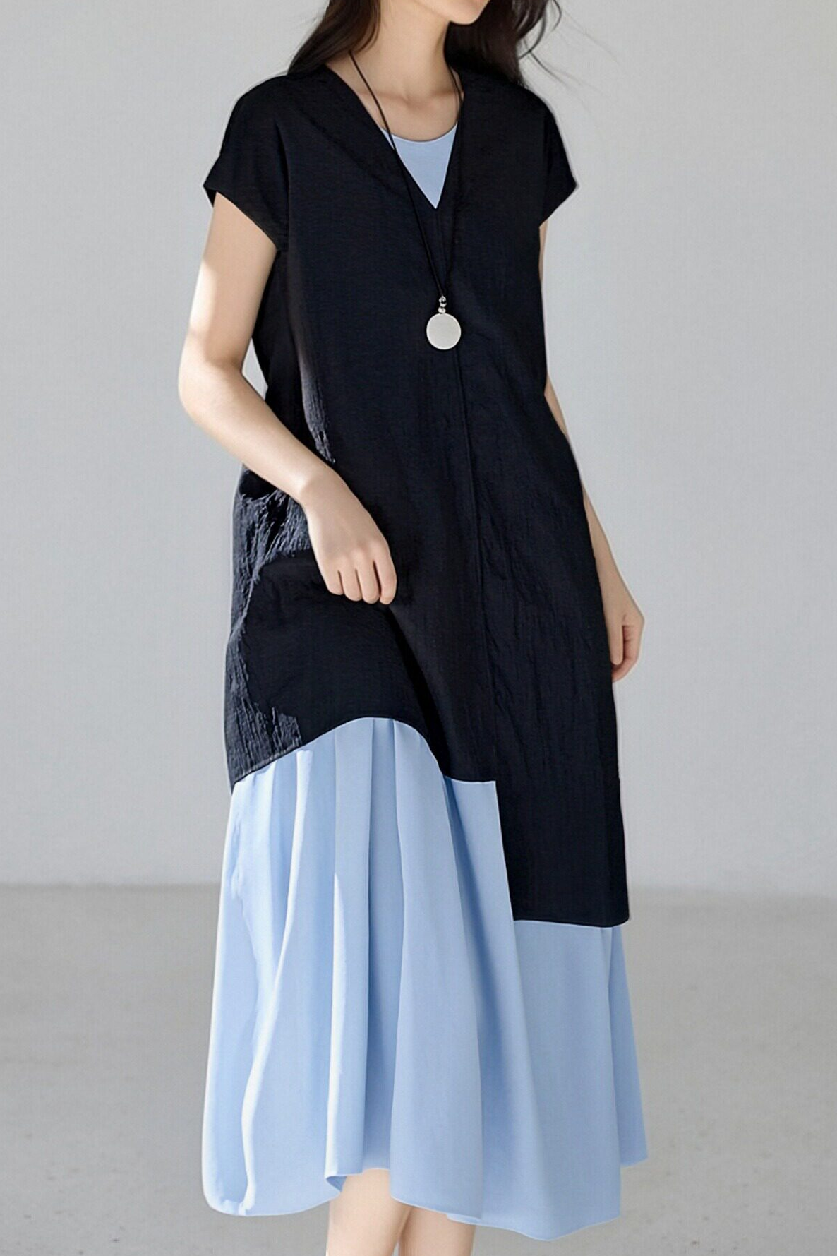 Casual V-Neck Sleeveless Shirt & Slip Dress Set - liwisi