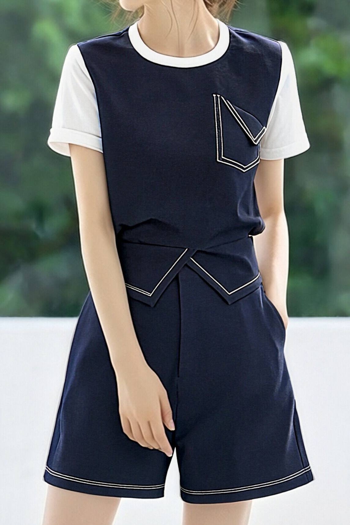 Casual Fake Two-Piece Top & High-Waisted Straight Pants Set - liwisi