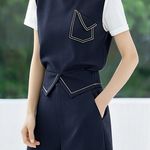 Casual Fake Two-Piece Top & High-Waisted Straight Pants Set - liwisi