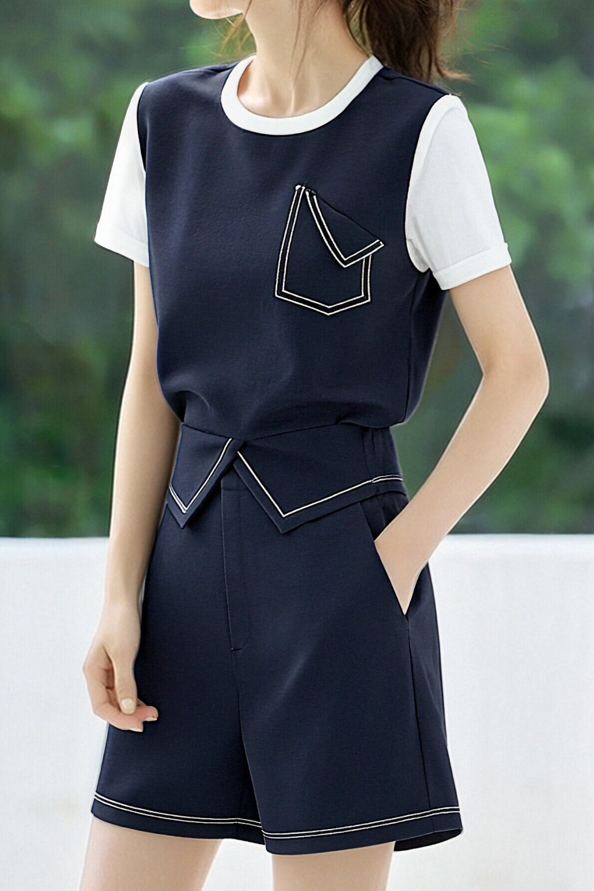 Casual Fake Two-Piece Top & High-Waisted Straight Pants Set - liwisi