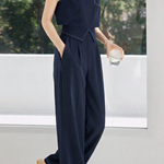 Casual Fake Two-Piece Top & High-Waisted Straight Pants Set - liwisi