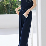 Casual Fake Two-Piece Top & High-Waisted Straight Pants Set - liwisi