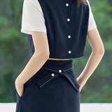 Casual Fake Two-Piece Top & High-Waisted Straight Pants Set - liwisi