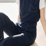 Casual Fake Two-Piece Top & High-Waisted Straight Pants Set - liwisi