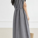 Elegant Linen Plaid Dress - liwisi