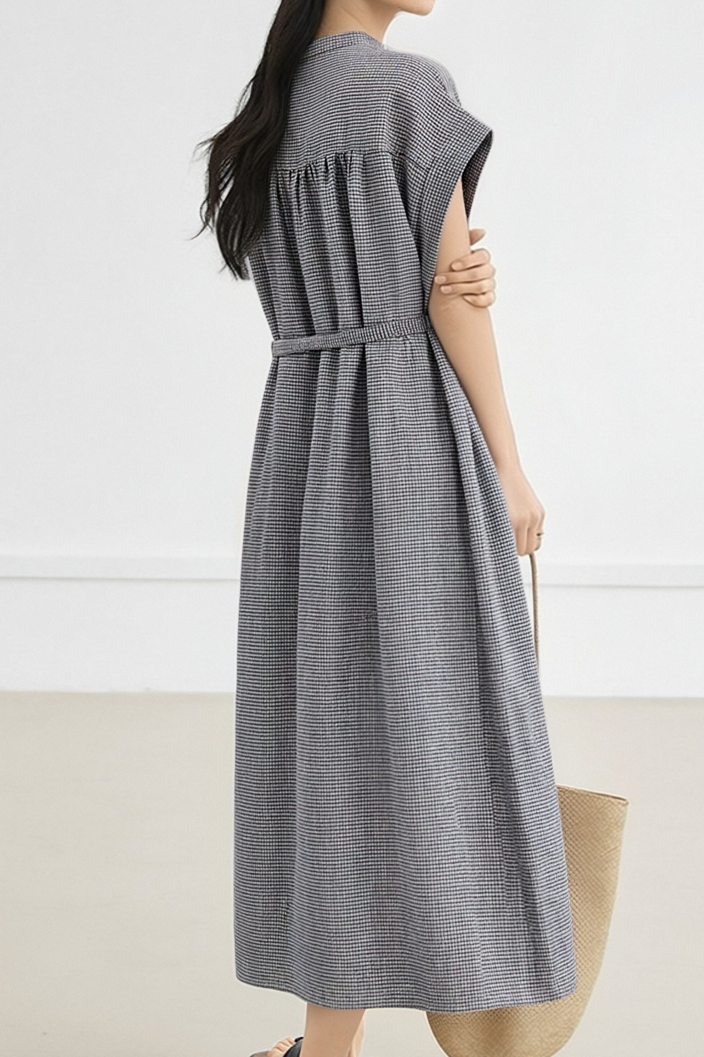 Elegant Linen Plaid Dress - liwisi
