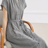 Elegant Linen Plaid Dress - liwisi