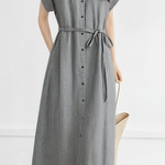 Elegant Linen Plaid Dress - liwisi