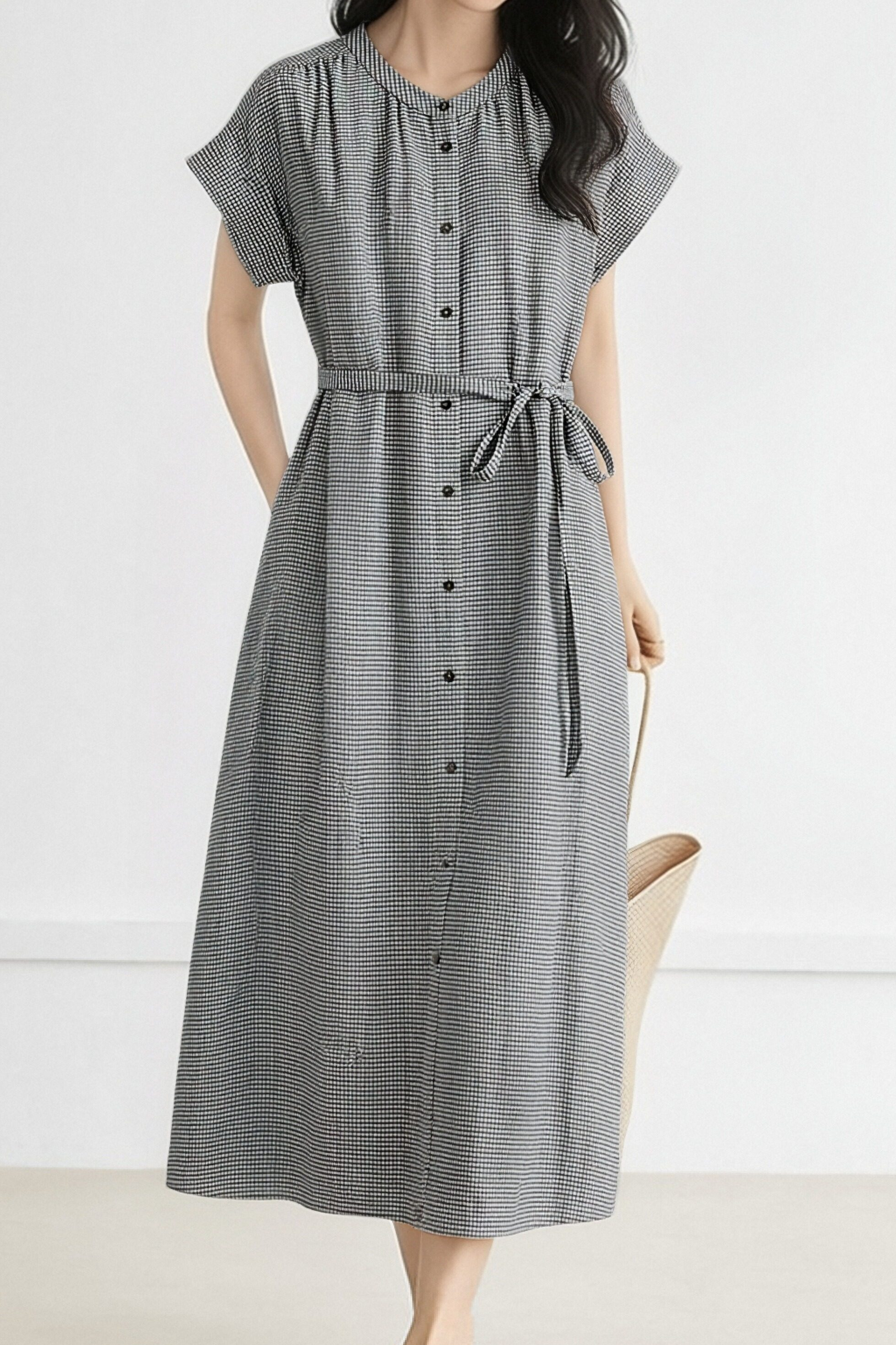 Elegant Linen Plaid Dress - liwisi