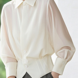 Casual Versatile Solid Color Patchwork Batwing Sleeve Shirt - liwisi