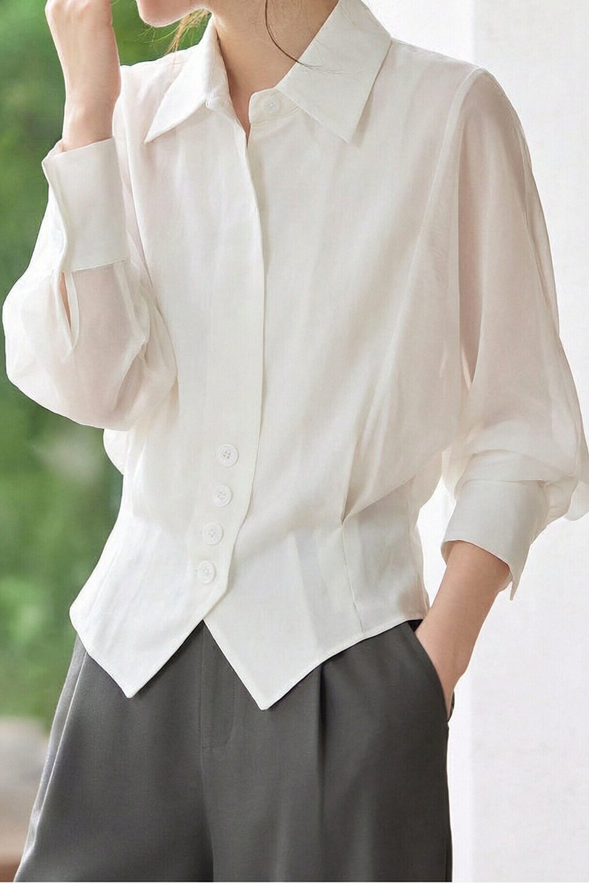 Casual Versatile Solid Color Patchwork Batwing Sleeve Shirt - liwisi