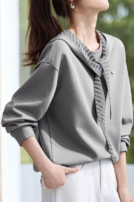 Casual Striped Shawl Hooded Sweatshirt - liwisi