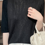 Casual Leaf Texture Tencel Knitted Top - liwisi