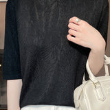 Casual Leaf Texture Tencel Knitted Top - liwisi