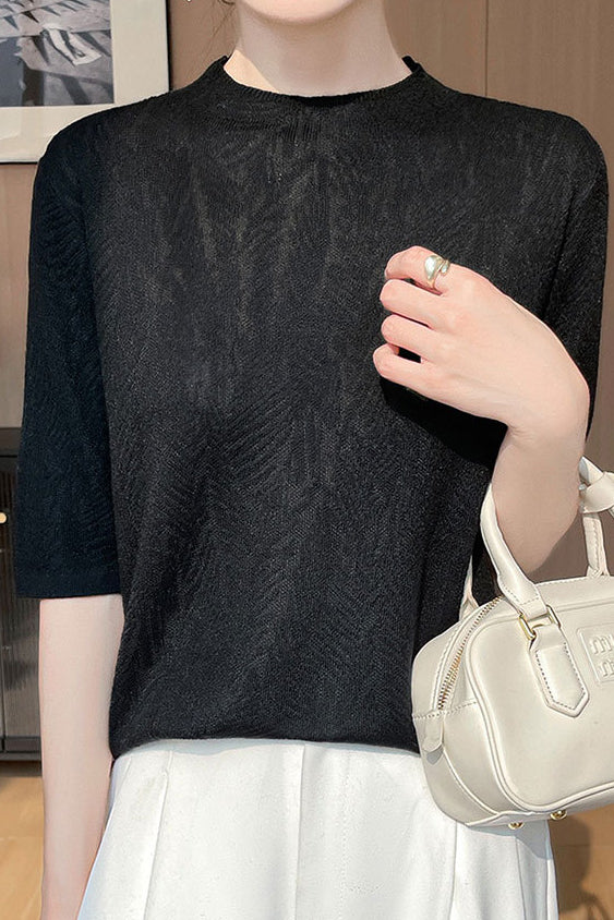 Casual Leaf Texture Tencel Knitted Top - liwisi