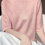 Casual Leaf Texture Tencel Knitted Top - liwisi