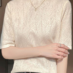 Casual Leaf Texture Tencel Knitted Top - liwisi
