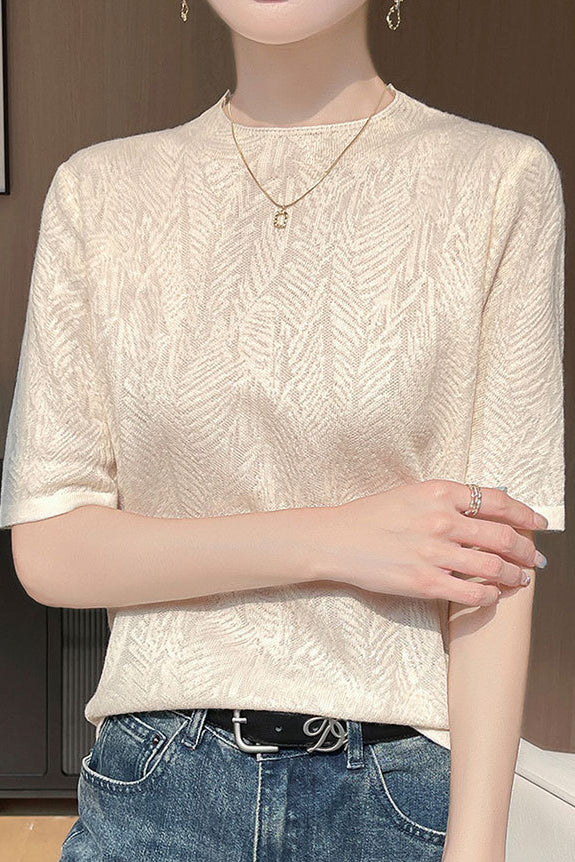 Casual Leaf Texture Tencel Knitted Top - liwisi