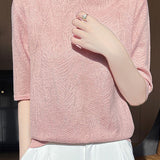 Casual Leaf Texture Tencel Knitted Top - liwisi