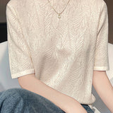 Casual Leaf Texture Tencel Knitted Top - liwisi