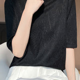 Casual Leaf Texture Tencel Knitted Top - liwisi