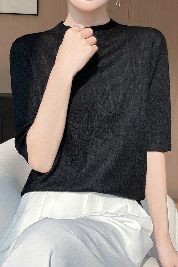 Casual Leaf Texture Tencel Knitted Top - liwisi