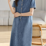 Casual Half-Placket Tassel Denim Dress - liwisi