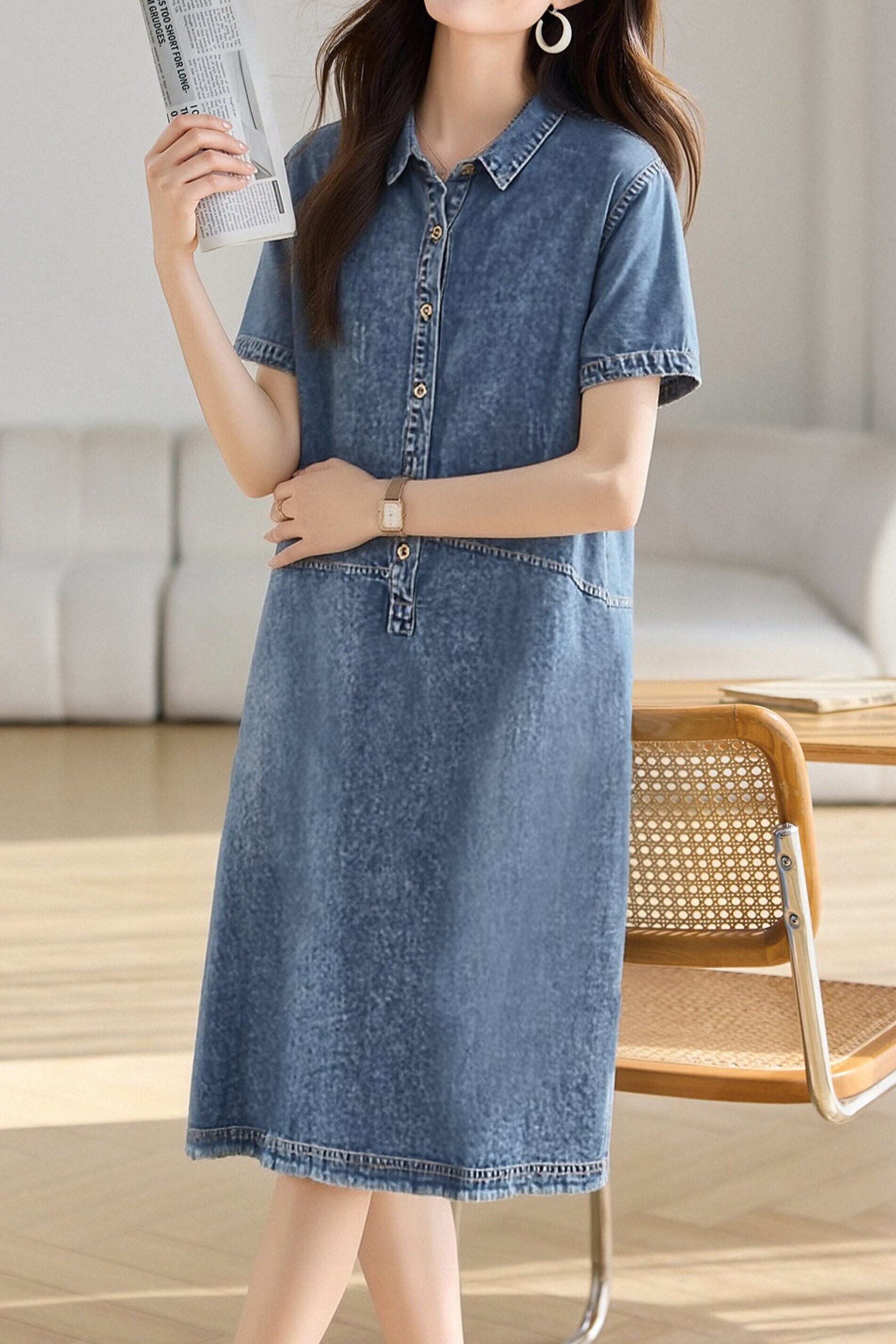 Casual Half-Placket Tassel Denim Dress - liwisi