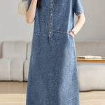Casual Half-Placket Tassel Denim Dress - liwisi