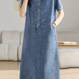 Casual Half-Placket Tassel Denim Dress - liwisi