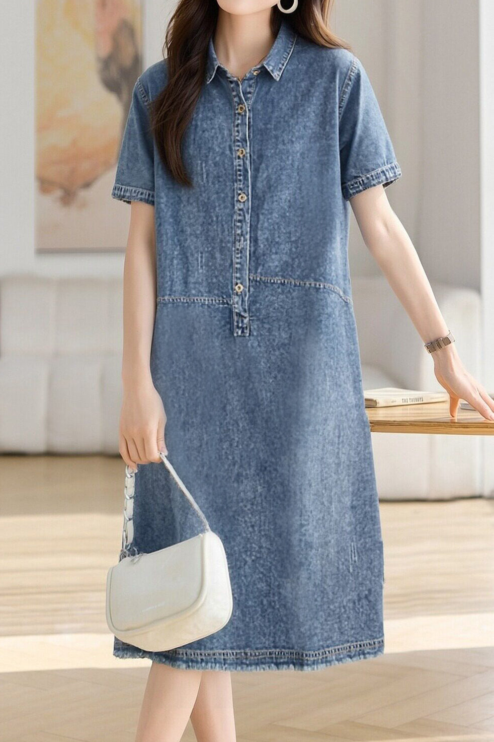 Casual Half-Placket Tassel Denim Dress - liwisi