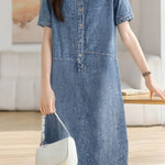 Casual Half-Placket Tassel Denim Dress - liwisi