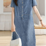 Casual Half-Placket Tassel Denim Dress - liwisi