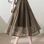 Casual Double Layer Mesh Stitch Trim Skirt - liwisi