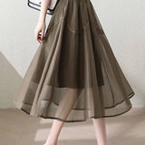 Casual Double Layer Mesh Stitch Trim Skirt - liwisi