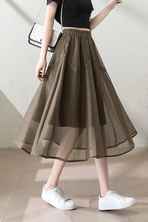 Casual Double Layer Mesh Stitch Trim Skirt - liwisi