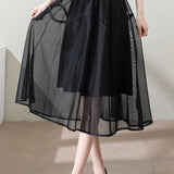 Casual Double Layer Mesh Stitch Trim Skirt - liwisi