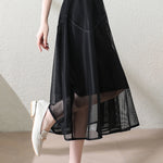 Casual Double Layer Mesh Stitch Trim Skirt - liwisi